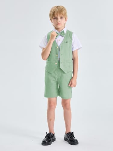 LOLANTA Boys Linen Suit 4-Piece Summer Outfit for Beach Graduation