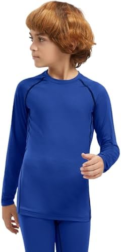 ATTIQOZIBoys Compression Shirts Youth Long Sleeve Black Steel Compression Baselayer