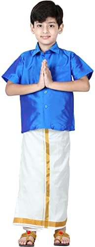 BownBee Kids Boys Half Sleeve Silk Mundu Set