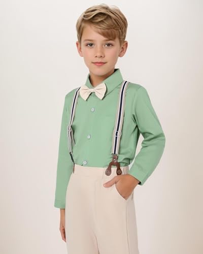 YALLET Toddler Boy Formal Suit with Bowtie and Suspender Pants