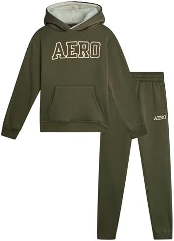 AEROPOSTALE Boys Jogger Set - 2-Piece Sherpa Lined Pullover Hoodie Fleece Sweatpants