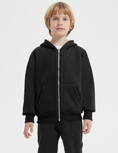 Rositn Boys Girls Sherpa Lined Fleece Jacket Warm Cozy Zip Up Hoodie for Kids 5-15 Years