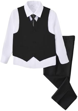 SaiLiiny Boys 4-Piece Slim Fit Suits Set Kids Formal Dress in Black and Blue Perfect Choice for Groomsmen and Kids