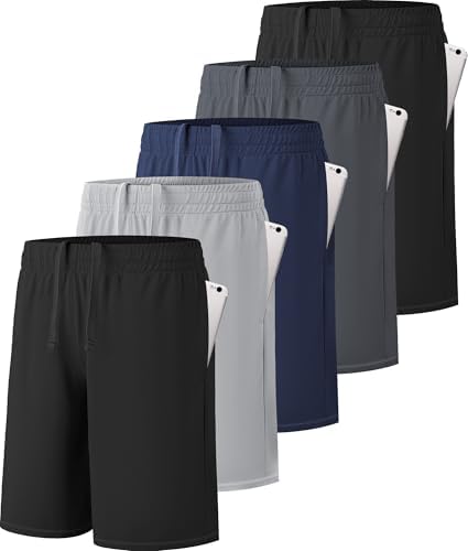 5 Pack Boys Athletic Shorts Quick Dry Active Performance