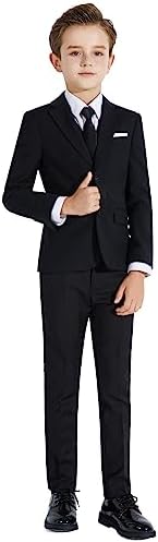 Stylish Formal Boys Suit Set - Boys Black Formal Suit Set 2-20 Adjustable Waist Slim Fit Real Pockets Youth Size 14