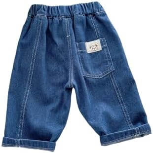 Duobla Baby Toddler Elastic Waist Wide Leg Denim Jeans with Pockets Trendy Kids Jeans