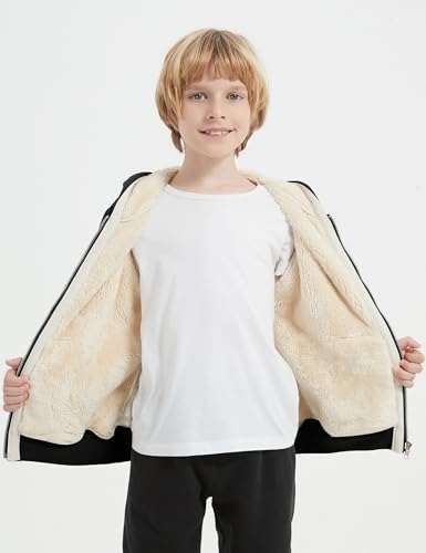 Rositn Boys Girls Sherpa Lined Fleece Jacket Warm Cozy Zip Up Hoodie for Kids 5-15 Years