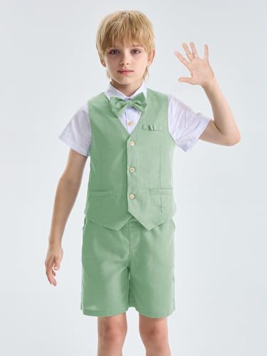LOLANTA Boys Linen Suit 4-Piece Summer Outfit for Beach Graduation
