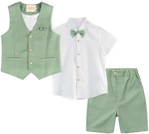LOLANTA Boys Linen Suit 4-Piece Summer Outfit for Beach Graduation