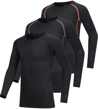 3-Pack Long Sleeve Compression Shirts for Kids - Moisture-Wicking Stretchable