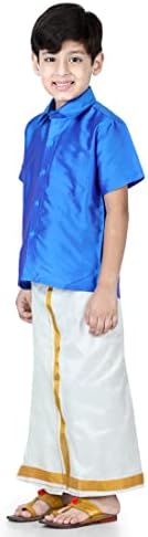 BownBee Kids Boys Half Sleeve Silk Mundu Set