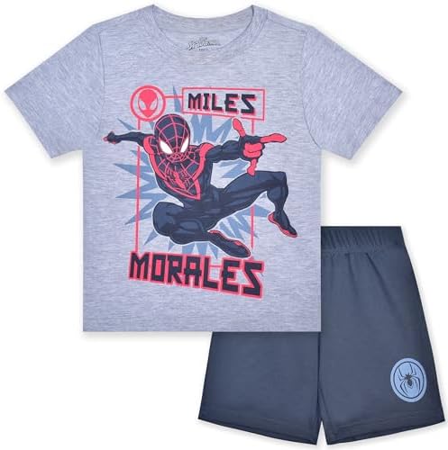 Marvel Spider-Man Miles Morales 2-Piece T-Shirt Shorts Set Fun Character Design for Little Boys