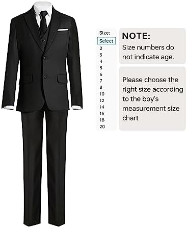 Stylish Formal Boys Suit Set - Boys Black Formal Suit Set 2-20 Adjustable Waist Slim Fit Real Pockets Youth Size 14