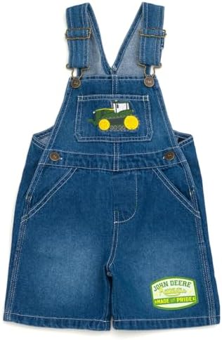 John Deere Denim Square Neck Short Overalls for Boys 2T to 7-8
