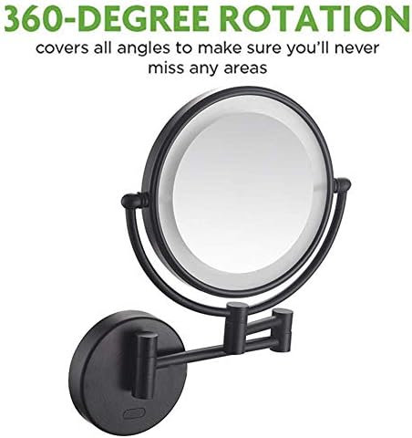Wall-Mounted Makeup Mirror 9-Inch Extension Matte Black 7X for Girls