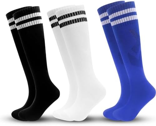 3 Pairs Kids Soccer Socks for Boys Girls - Stripe Knee-High Socks