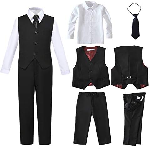SaiLiiny Boys 4-Piece Slim Fit Suits Set Kids Formal Dress in Black and Blue Perfect Choice for Groomsmen and Kids