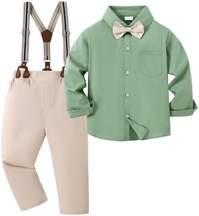 YALLET Toddler Boy Formal Suit with Bowtie and Suspender Pants