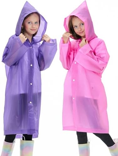 2-Piece Waterproof EVA Raincoats for Kids Reusable Ponchos Best for Outdoors Secure Fit Soft Durable