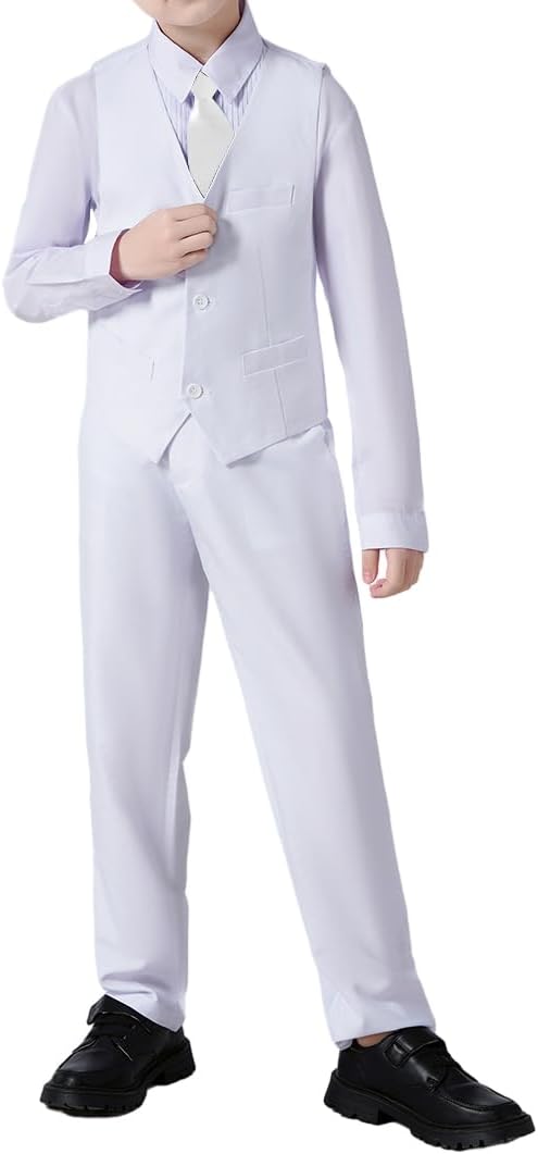 Boys 4-Piece Slim Fit Formal Suits Set for Boys Black Blue