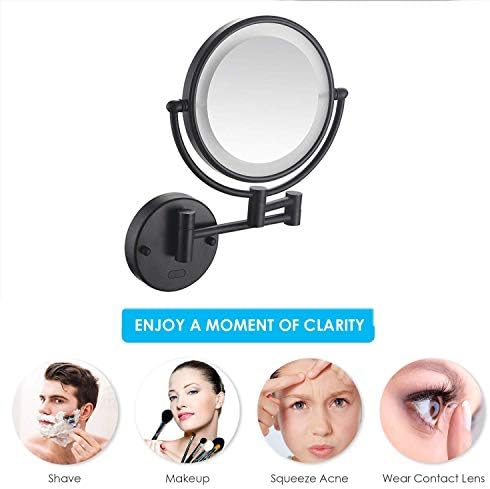 Wall-Mounted Makeup Mirror 9-Inch Extension Matte Black 7X for Girls