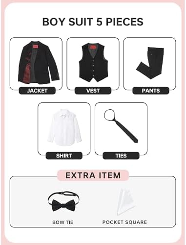 Marvelous Kids Boys Slim-Fit Formal Suit Set 5-Piece Jacket Pants More