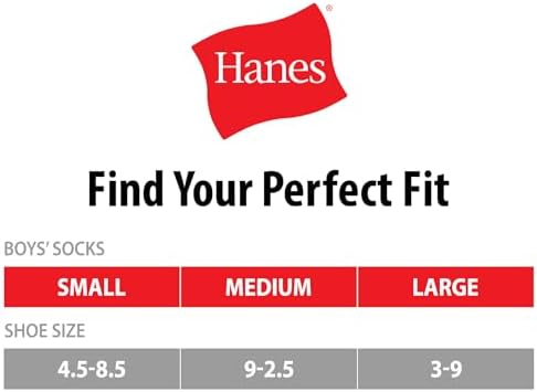 Hanes Boys Uniform Crew Moisture-Wicking Socks Cushioned Foot Bottoms 10-Pair