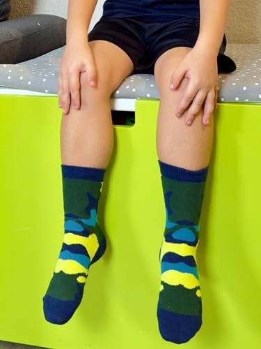 COTTON DAY Kids Boys Crew Socks - Bright Pattern Design