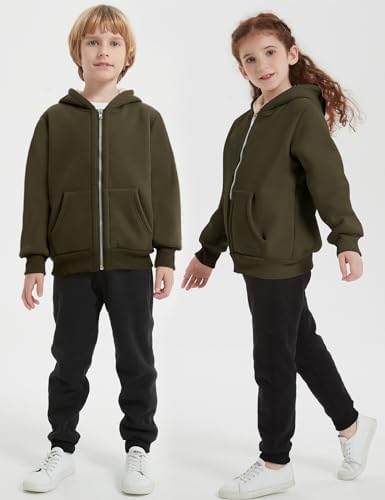 Flygo Unisex Boys Girls Fleece Jacket Hoodie Sherpa Lined Zip Up