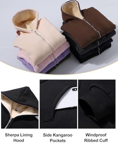 Rositn Boys Girls Sherpa Lined Fleece Jacket Warm Cozy Zip Up Hoodie for Kids 5-15 Years