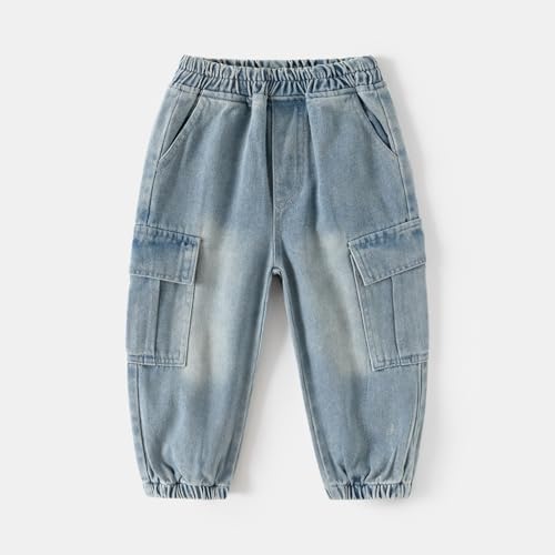 Baby Boys and Girls Denim Cargo Jeans for Toddler Girls and Boys Trendy Stretchy Trousers