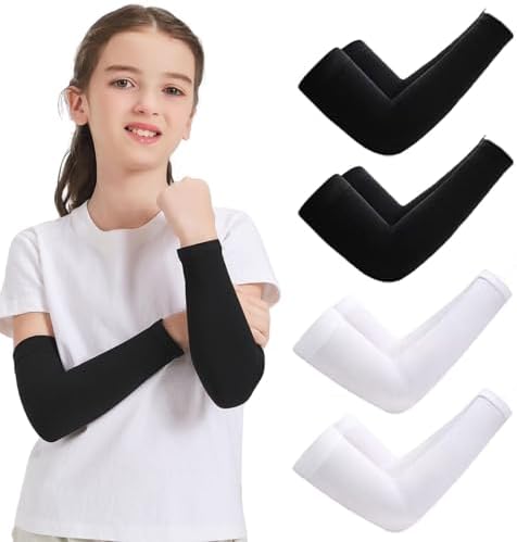 4-Pair UV Protection Arm Sleeves for Kids in Sports and Activities