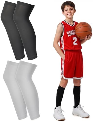 2-Pair Compression Leg Sleeves for Kids Supportive Breathable UV-Proof