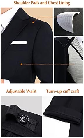 Stylish Formal Boys Suit Set - Boys Black Formal Suit Set 2-20 Adjustable Waist Slim Fit Real Pockets Youth Size 14