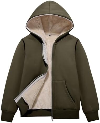 Flygo Unisex Boys Girls Fleece Jacket Hoodie Sherpa Lined Zip Up