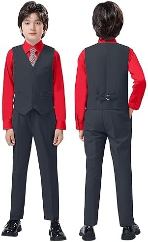 Mosedou Boys Formal Suit Vest and Pants Set with Shirt Tie Bowtie