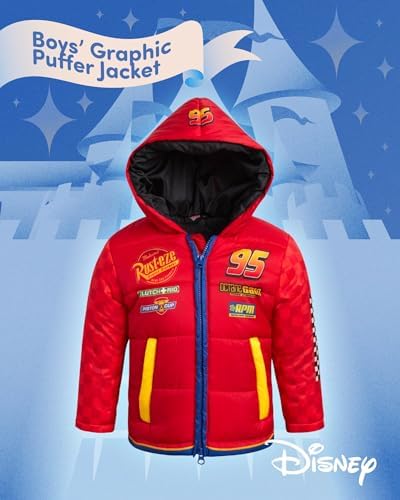 Disney Boys Puffer Jacket - Mickey Cars Buzz Lightyear Full Zip