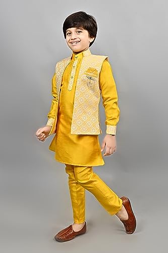 Bollywood Kids Ethnic Silk Blend Traditional Wear Sharkuri Set White-Blue