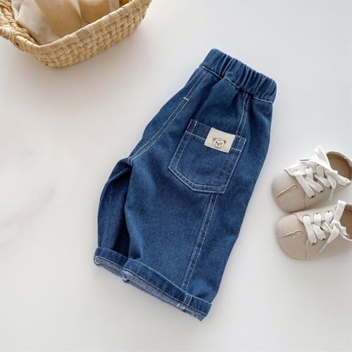 Duobla Baby Toddler Elastic Waist Wide Leg Denim Jeans with Pockets Trendy Kids Jeans