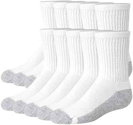 Hanes Boys Uniform Crew Moisture-Wicking Socks Cushioned Foot Bottoms 10-Pair