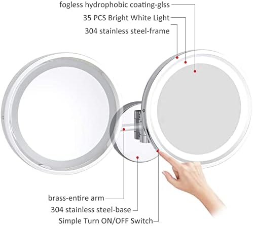 Smart Sensor Makeup Mirror with 10X Magnification and LED Light