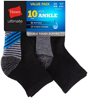 Hanes Boys Ultimate Ankle and No-Show Socks 10-Pack