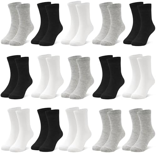 ZERULETS Toddler Socks - 15 Pairs Kids Crew Mid Calf Socks for BoysGirls 1-13 Years
