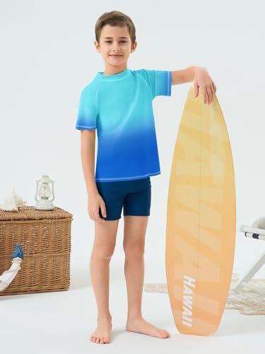 Haloumoning Boys Gradient Rash Guard UPF50 Sun Shirts
