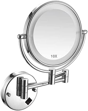 10X Magnifying Wall Mounted Makeup Mirror with LED Light Chrome Black