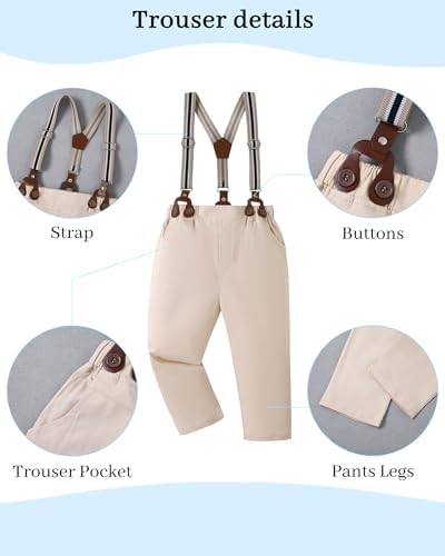 YALLET Toddler Boy Formal Suit with Bowtie and Suspender Pants