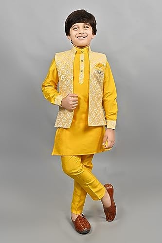 Bollywood Kids Ethnic Silk Blend Traditional Wear Sharkuri Set White-Blue