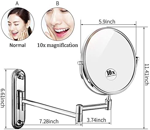 Bathroom Makeup Mirror Adjustable 360 Swivel Vanity Mirror Wall-Mounted Brass Double Sided
