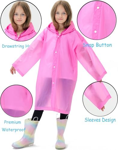 2-Piece Waterproof EVA Raincoats for Kids Reusable Ponchos Best for Outdoors Secure Fit Soft Durable