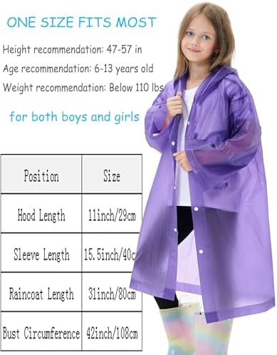 2-Piece Waterproof EVA Raincoats for Kids Reusable Ponchos Best for Outdoors Secure Fit Soft Durable